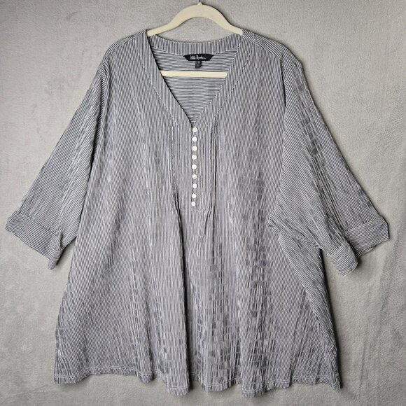 Ulla Popken Tops - Ulla Popken 32/34 Plus Size Top Gauze Striped Tunic Half Buttoned Half Sleeve Co